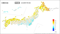 一昨日の最低気温平年差の分布図