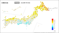 昨日の最低気温平年差の分布図