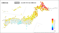 今日の最低気温平年差の分布図