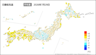 29日の最低気温平年差の分布図