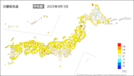 5日の最低気温平年差の分布図