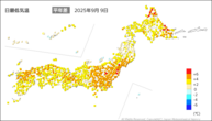 一昨日の最低気温平年差の分布図