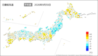 昨日の最低気温平年差の分布図
