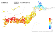 昨日の最低気温平年差の分布図