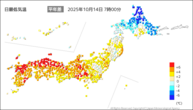 今日の最低気温平年差の分布図