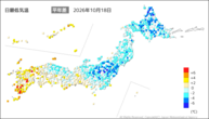 18日の最低気温平年差の分布図