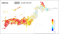 昨日の最低気温平年差の分布図