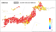 今日の最低気温平年差の分布図