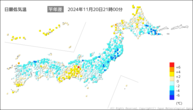 今日の最低気温平年差の分布図