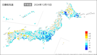 14日の最低気温平年差の分布図