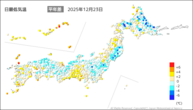 昨日の最低気温平年差の分布図