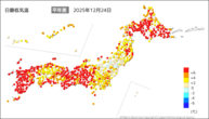 今日の最低気温平年差の分布図