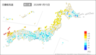15日の最低気温前日差の分布図
