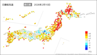10日の最低気温前日差の分布図