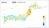 15日の最低気温前日差の分布図