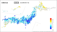 7日の最低気温前日差の分布図
