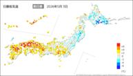 3日の最低気温前日差の分布図