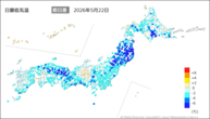22日の最低気温前日差の分布図