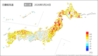 24日の最低気温前日差の分布図