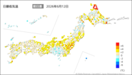 12日の最低気温前日差の分布図