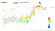 15日の最低気温前日差の分布図
