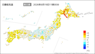 今日の最低気温前日差の分布図