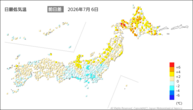 6日の最低気温前日差の分布図