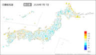 7日の最低気温前日差の分布図