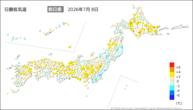 一昨日の最低気温前日差の分布図