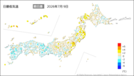 昨日の最低気温前日差の分布図