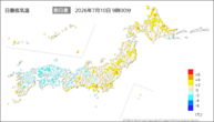 今日の最低気温前日差の分布図