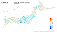 26日の最低気温前日差の分布図