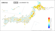 17日の最低気温前日差の分布図