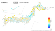 昨日の最低気温前日差の分布図