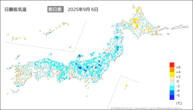 6日の最低気温前日差の分布図