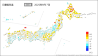 7日の最低気温前日差の分布図