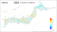 今日の最低気温前日差の分布図