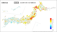 今日の最低気温前日差の分布図