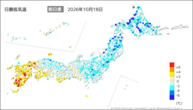 18日の最低気温前日差の分布図