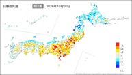 20日の最低気温前日差の分布図
