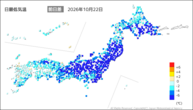 22日の最低気温前日差の分布図