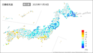 8日の最低気温前日差の分布図