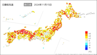 15日の最低気温前日差の分布図