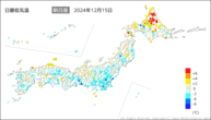 14日の最低気温前日差の分布図