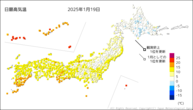 19日の最高気温の分布図