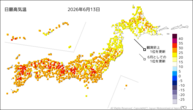 13日の最高気温の分布図
