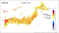 16日の最高気温の分布図