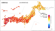 6日の最高気温の分布図