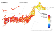 7日の最高気温の分布図