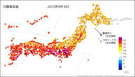 8日の最高気温の分布図